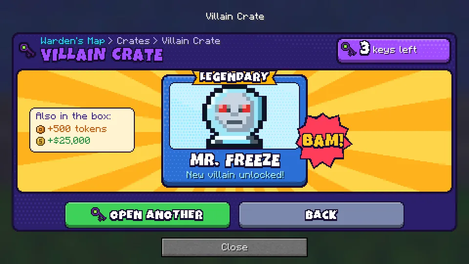 Crate spinner landing on a Legendary Mr. Freeze